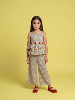 Nautinati - Girls Tropical Floral Print Strappy Peplum Top With Pants