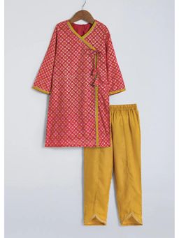 The Magic Wand - Lace Embellished Angrakha Style Printed Kurta With Pant - Red