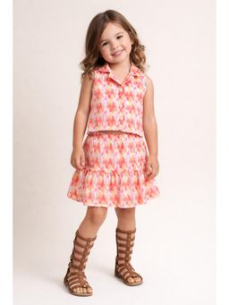 The Magic Wand - Woven Printed Waistcoat Top And Tiered Skirt - Multi Color