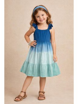 The Magic Wand - Rayon Ruffle Sleeves Tie And Dye Tiered Dress - Teal Blue