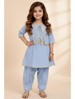 The Magic Wand - Cotton Solid Kurta Salwar With Laced Jacket And Dupatta Blue