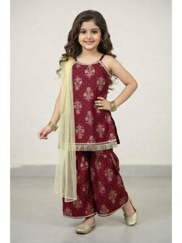 The Magic Wand - Woven Foil Butta Printed Kurti And Sharara With Dupatta - Maroon