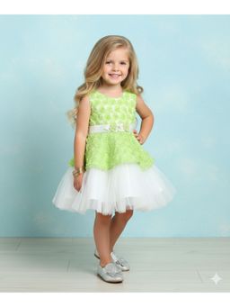 The Magic Wand - Woven Pearl Embellished Tulle Dress - Green