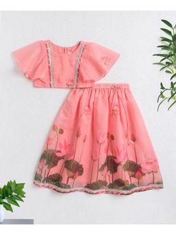 The Magic Wand - Chanderi Printed Choli And Lehenga With Gota Lace - Peach