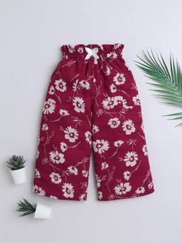 The Magic Wand - Rayon Floral Printed Full Length Palazzo With Lace Bow- Maroon