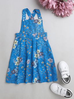The Magic Wand - Floral Printed Sleeveless Pinafore Dress-Blue