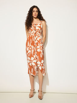 ONLY - Orange Floral Midi Dress