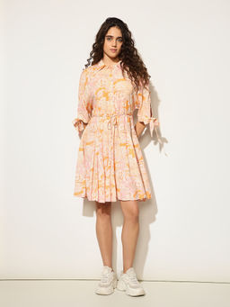 ONLY - Orange Printed Dress with Belt