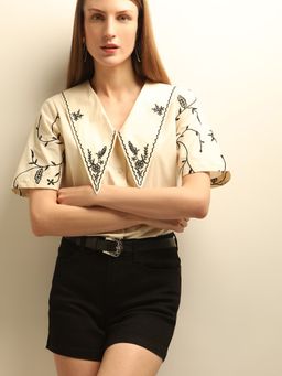 VERO MODA - Cream Embroidered Top