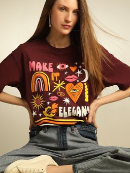 VERO MODA - Maroon Graphic Print T-Shirt