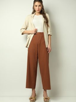 VERO MODA - Brown High Rise Linen Trouser