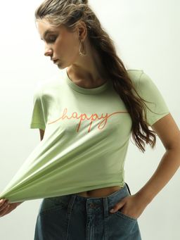 VERO MODA - Pastel Green Cotton T-Shirt