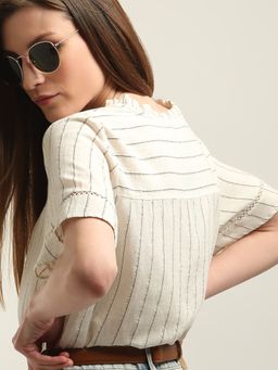 VERO MODA - Off White Striped Woven Top