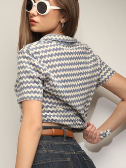 VERO MODA - Blue Chevron Print Top