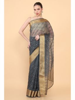 Soch - Women Grey Tissue Embellished/Sequined Saree with Unstitched Blouse