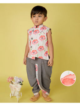 Kids Island - Grey Cotton Sleeveless Kurta with Dhoti
