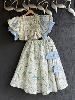 The Little Tales - Off White Floral Printed Choli with Lehenga