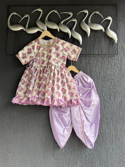The Little Tales - Purple Ganpati Print Kurti with Dhoti