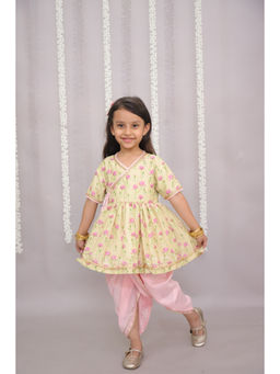 The Little Tales - Yellow Floral Print Kurti with Dhoti