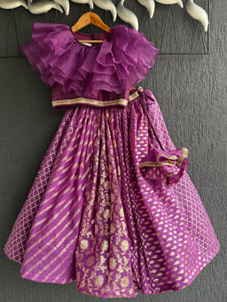 The Little Tales - Purple Orgenza Frill Chanderi Choli with Lehenga