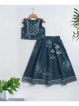 The Magic Wand - Navy Blue Sleeveless Floral Lace Detailing Choli with Lehenga