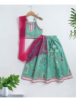 The Magic Wand - Green Printed Printed Choli with Lehenga & Dupatta