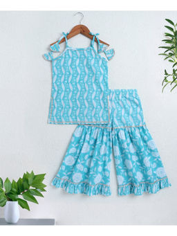 The Magic Wand - Blue Cotton Floral Printed Kurta with Sharara