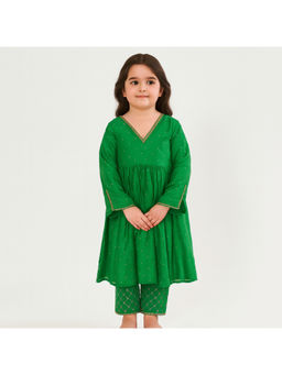 Tiny Pants - Green Straight Kurta with Pant