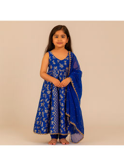 Tiny Pants - Royal Blue Anarkali Kurta with Pant & Dupatta