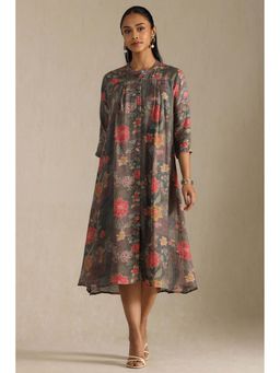 Soch - Grey Floral A-Line Midi Dress