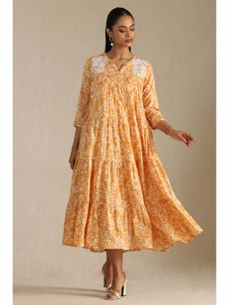 Soch - Mustard Floral A-Line Midi Dress