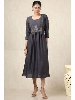 Soch - Charcoal Embroidered A-Line Midi Dress