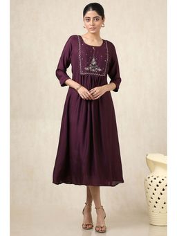Soch - Wine Embroidered A-Line Midi Dress