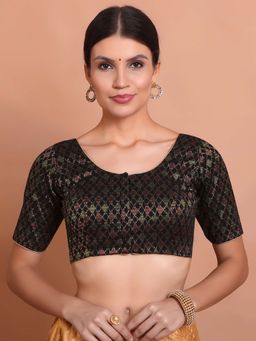 SALWAR STUDIO - Black Woven Stitched Blouse