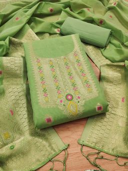 JATRIQQ - Green Woven Unstitched Kurta and Bottom with Dupatta (Set of 3)