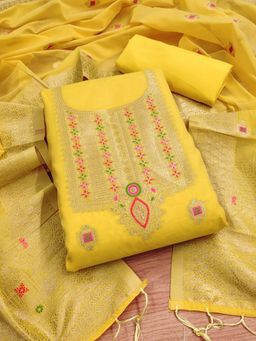 JATRIQQ - Yellow Woven Unstitched Kurta and Bottom with Dupatta (Set of 3)