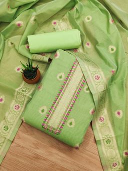 JATRIQQ - Green Woven Unstitched Kurta and Bottom with Dupatta (Set of 3)