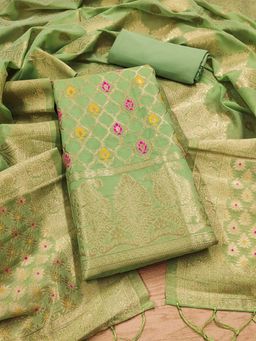 JATRIQQ - Green Woven Unstitched Kurta and Bottom with Dupatta (Set of 3)