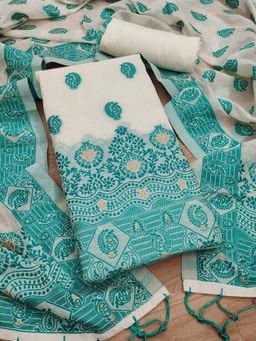 JATRIQQ - Teal Woven Unstitched Kurta and Bottom with Dupatta (Set of 3)