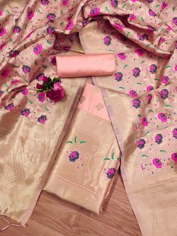 JATRIQQ - Peach Woven Unstitched Kurta and Bottom with Dupatta (Set of 3)