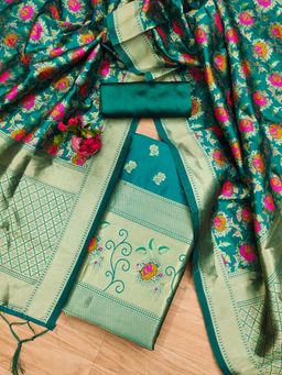 JATRIQQ - Teal Woven Unstitched Kurta and Bottom with Dupatta (Set of 3)