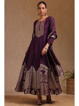 Soch - Wine Floral A-Line Evening Gown and Dupatta (Set of 2)