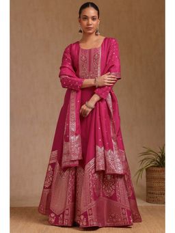 Soch - Pink Floral A-Line Evening Gown and Dupatta (Set of 2)