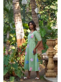 Sukruti Design - Green Floral A-Line Midi Dress