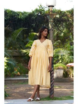 Sukruti Design - Yellow Self Design A-Line Midi Dress