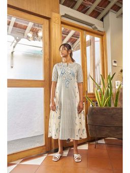 Sukruti Design - Blue Stripes A-Line Midi Dress