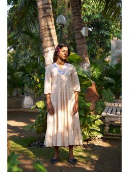 Sukruti Design - Off White Floral A-Line Midi Dress