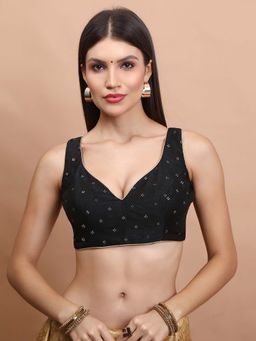 SALWAR STUDIO - Black Woven Stitched Blouse