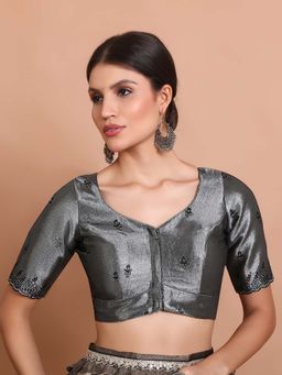 SALWAR STUDIO - Grey Embroidered Stitched Blouse