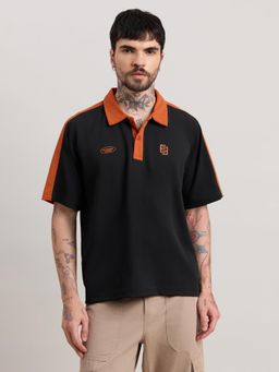 Espanshe - Xomis - Relaxed Fit Printed Polo T-Shirt - Black
